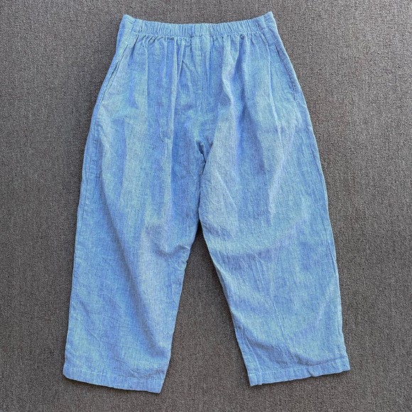 goddess gear linen cotton cropped pants gray white stripe S wide leg lagenlook - Picture 10 of 10